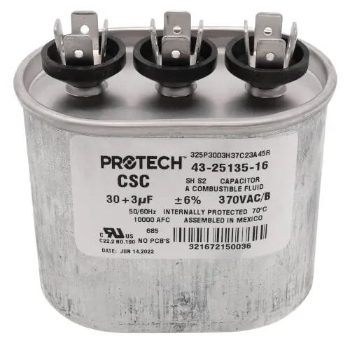 Rheem-Ruud 43-25135-16 30/3MFD 370V Oval Run Capacitor