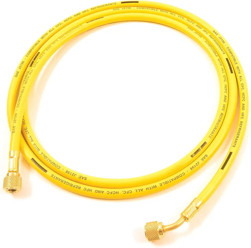 Uniweld H5SMBY Soft Magic Barrier Charging and Vacuum Hose for HVACR System Service with 45-Degree Angle Fittings, 60-Inch