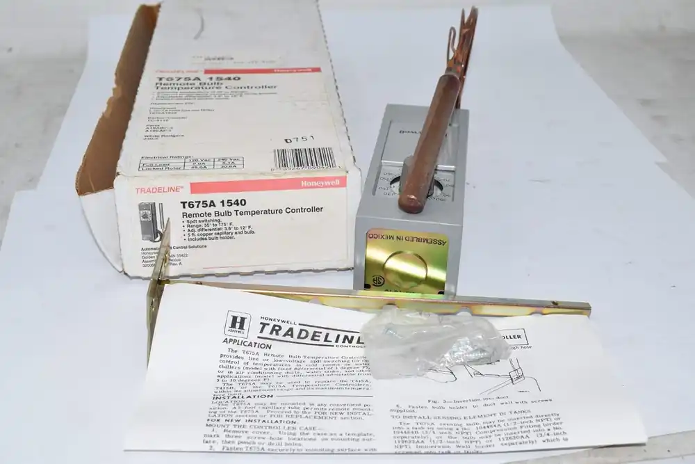 Honeywell T675A1540 Remote Bulb Controller 55 to 175F 5 ft Capillary Copper Bulb Temp Control SPDT Replaces T675A1417