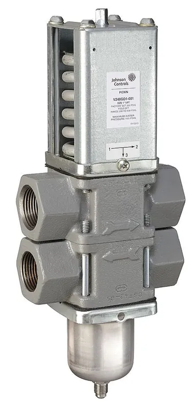 Johnson Controls V248GE1-001C Penn V248 Series Three-Way Water-Regulating Valve, North American Standard, Range 200 to 400 psi, Direct Acting, Commercial, Style 5, 1-1/4 NPT Screw