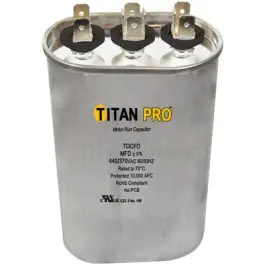 Titan Pro TOCFD555 55/5 MFD Oval Dual Motor Run Capacitor (440/370V), replacement for POCFD555