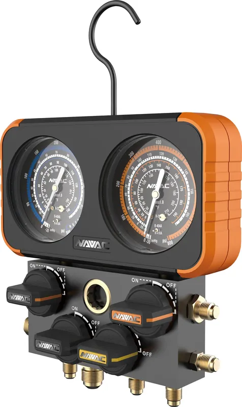 Navac N4A3H 4 Valve Manifold Gauge with 5' Hoses