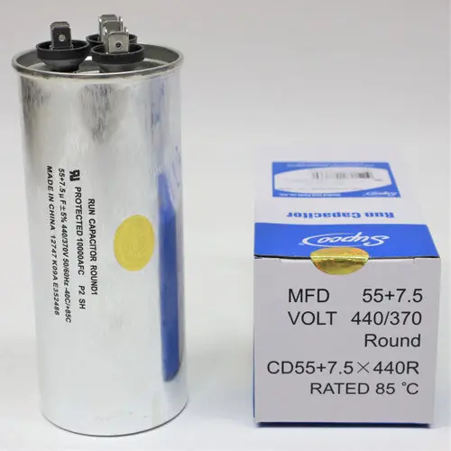 Supco CD55+7.5X440R - ROUND RUN CAPACITOR 55 + 7.5 MFD X 440V CD55+7.5X440R