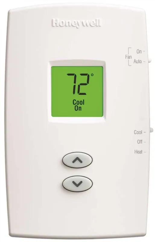 SK0253385-US20260702-105043-0 Honeywell TH1210DV1007 Pro 1000 Heat Pump Thermostat, Vertical, Non-Programmable, Premier White, Plastic, 4.688 x 1.125 x 2.875 - Image 1