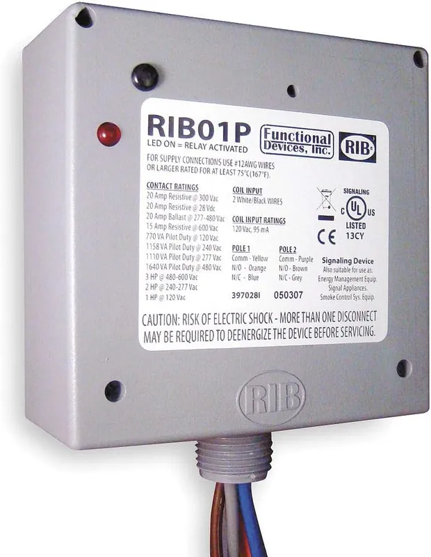 Functional Devices RIB01P Enclosed Pre-Wired Relay 20A at 300Vac DPDT