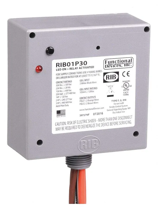 SK0257292-US20260702-105043-0 Functional Devices RIB01P30 DPST Enclosed Pre-Wired Relay 30 Amp With 120vac Coil - Image 1