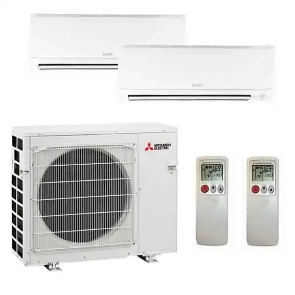 Mitsubishi 28,600 BTU 2 Zone Wall Mounted Ductless Mini-Split Heat Pump System - 19 SEER (12K+18K)