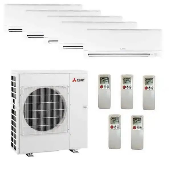 Mitsubishi Electric 5 Zone Wall Mounted Ductless Mini-Split Heat Pump System 42,000 BTU 19.7 SEER (6K+6K+6K+6K+6K)