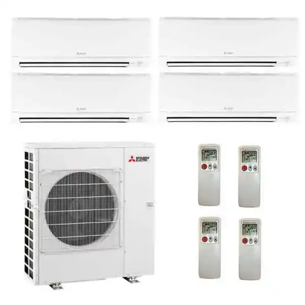 Mitsubishi Electric 4 Zone Wall Mounted Ductless Mini-Split Heat Pump System 36,000 BTU 19.2 SEER (6K+6K+12K+15K)