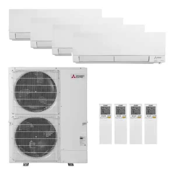Mitsubishi Electric 4 Zone Wall Mounted Ductless Mini-Split Heat Pump System 48,000 BTU 18.9 SEER (9K+12K+15K+18K)