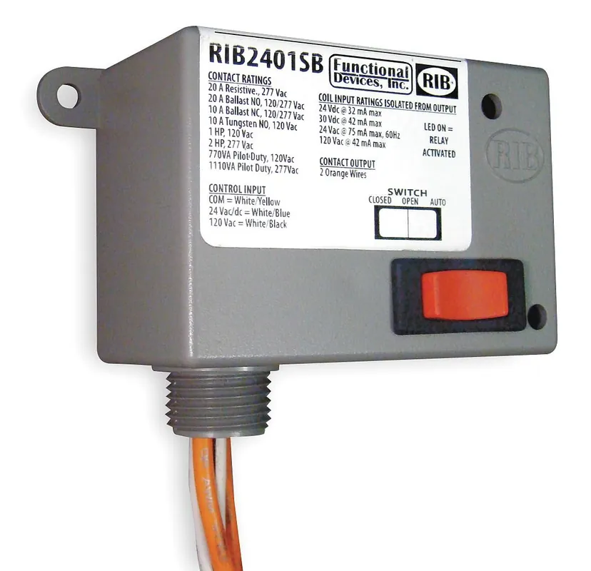 SK0273350-US20260702-105043-0 Functional Devices RIB2401SB Enclosed Relay 20Amp SPST-NO Override 24Vac/dc/120Vac - Image 1