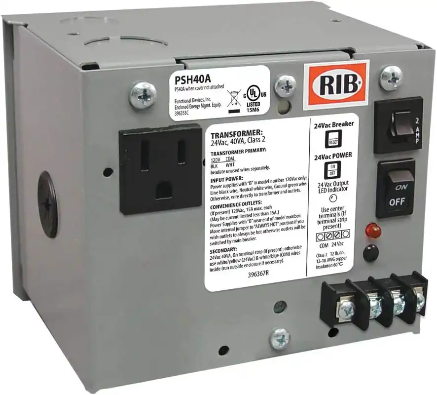 Functional Devices PSH40A Single 40 VA Power Supply 120 Vac to 24 Vac Metal Enclosure