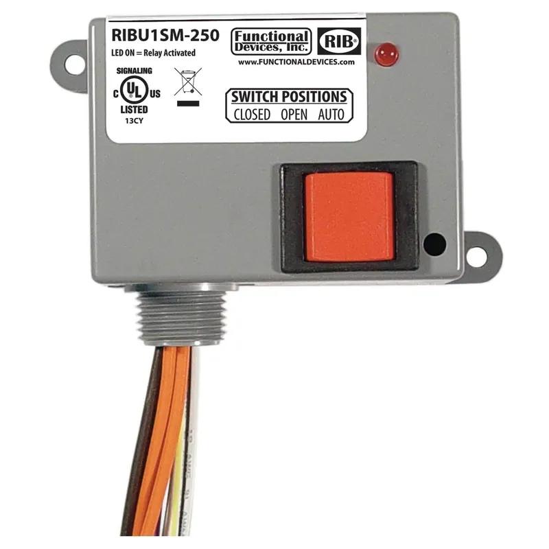 Functional Devices RIBU1SM-250 Pilot Relay 10 Amp SPST-N/O Override Monitor 10-30 Vac/dc/120 Vac Coil